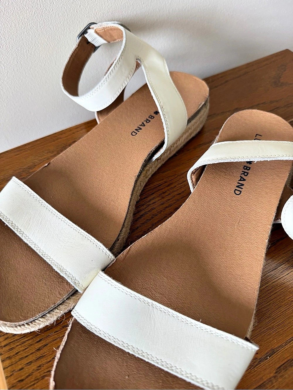 Lucky Brand Garston Espadrille Sandal White Leather Wedge Sandals